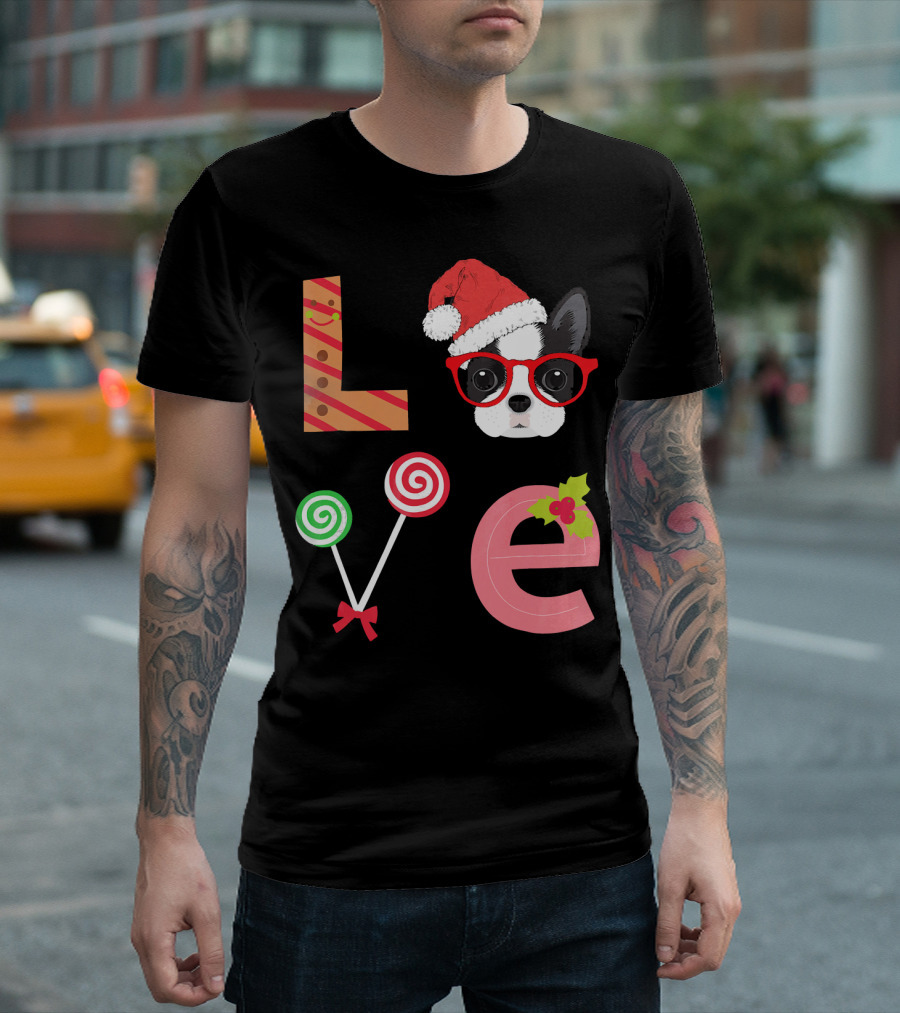 Love Boston Terrier Santa Christmas Dog Sweater Holiday T-Shirt