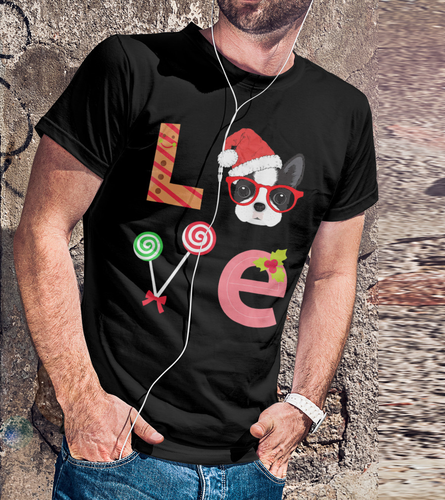 Love Boston Terrier Santa Christmas Dog Sweater Holiday T-Shirt