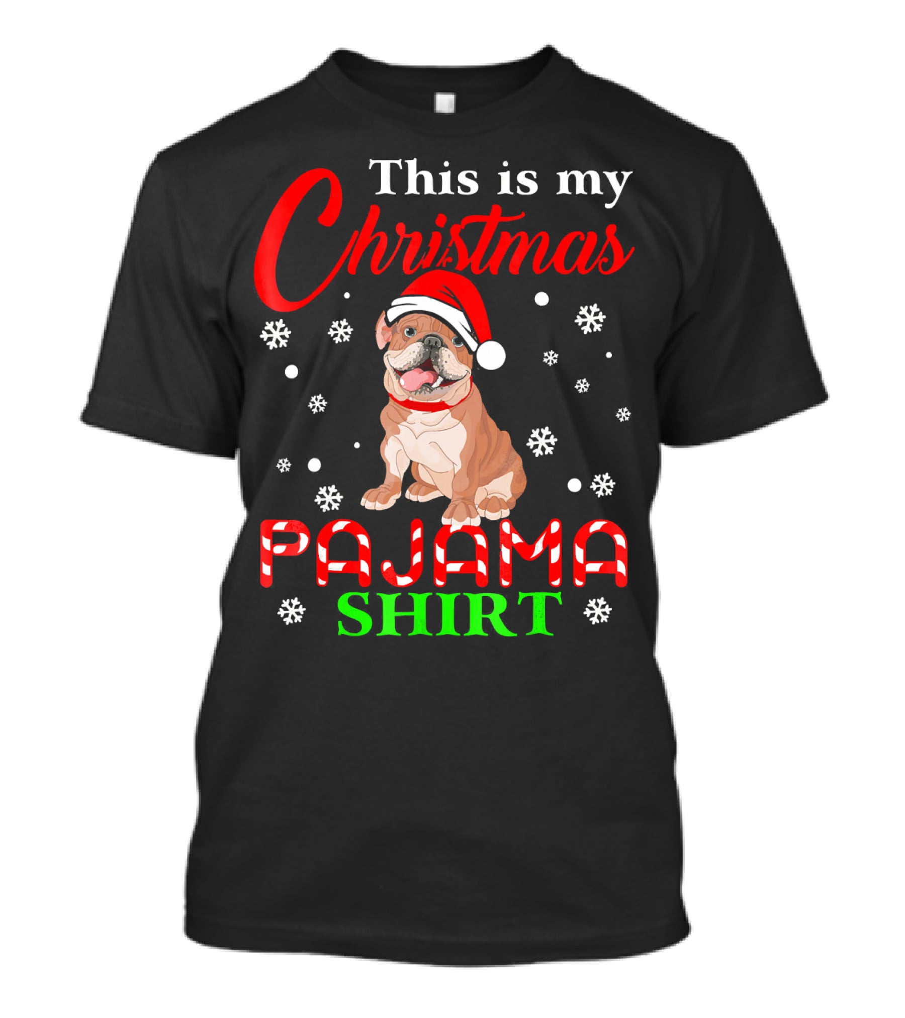 This Is My Christmas Pajama Shirt Dog Santa Hat Snowflakes T-Shirt