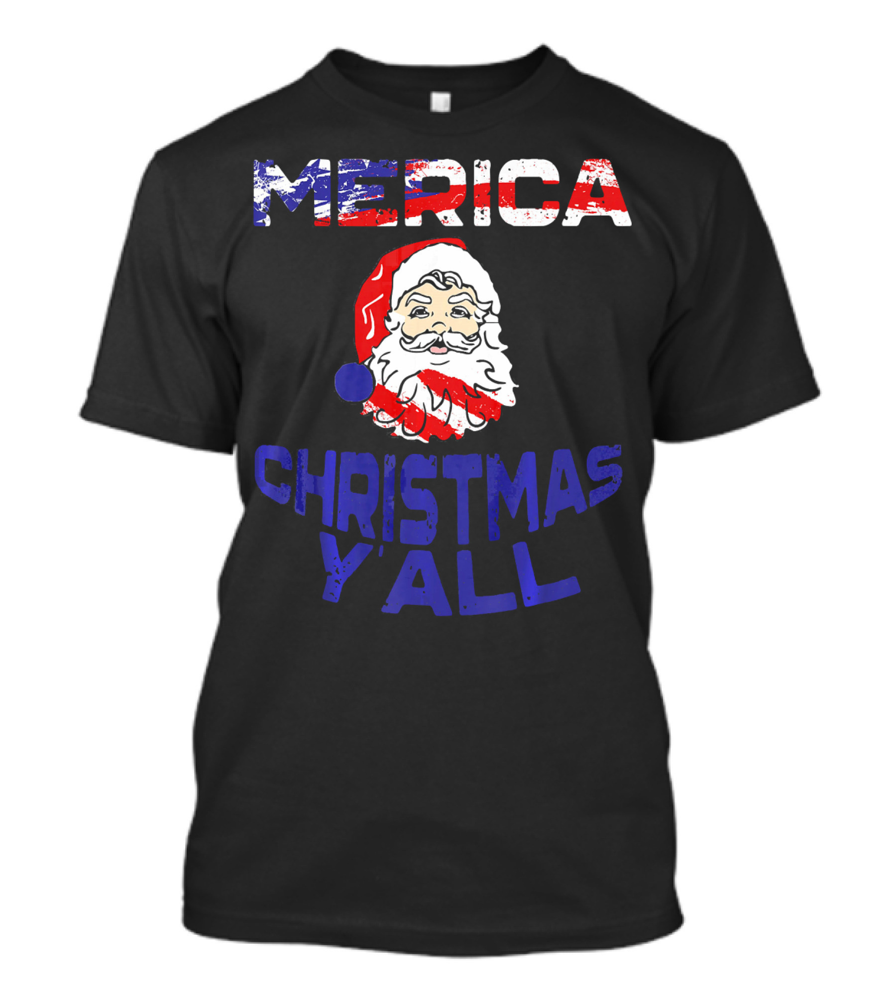 Merica Christmas Yall Santa Patriotic American Flag Colors T-Shirt