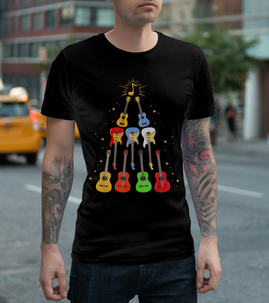 Guitar Christmas Tree Musical Funny Singer Instrument Holiday Display T-Shirt