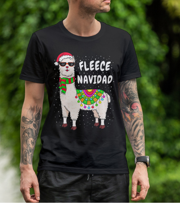 Fleece Navidad Christmas Llama Santa Hat Holiday T-Shirt