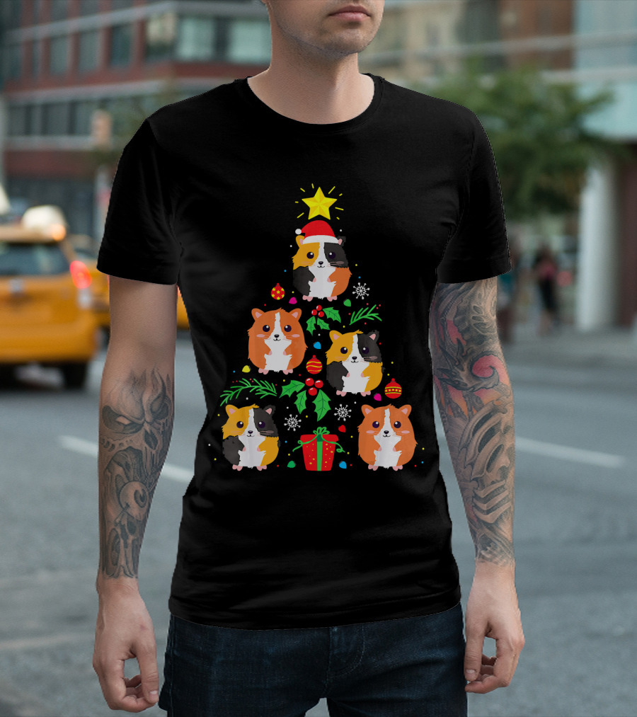 Guinea Pig Christmas Tree Santa Hat Festive T-Shirt