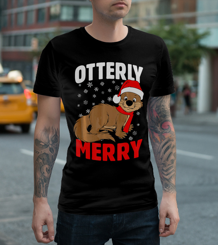 Otterly Merry Funny Ugly Christmas Sea River Otter T-Shirt