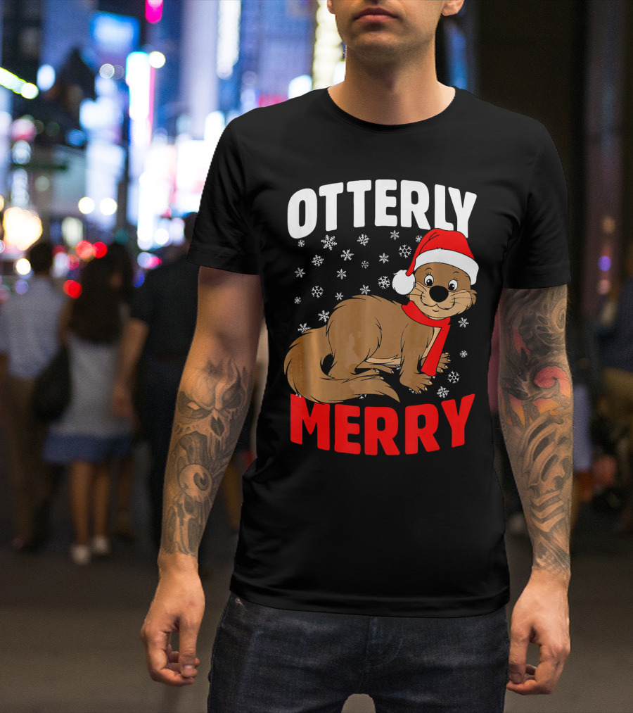 Otterly Merry Funny Ugly Christmas Sea River Otter T-Shirt