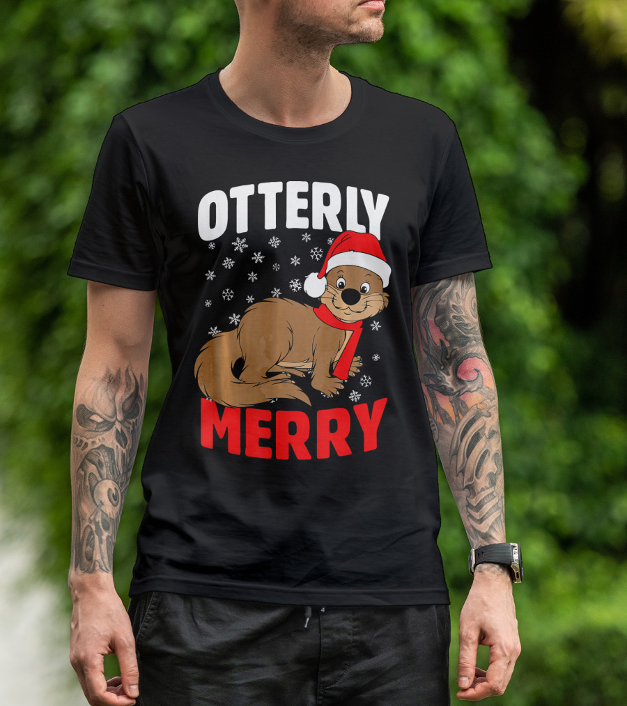Otterly Merry Funny Ugly Christmas Sea River Otter T-Shirt