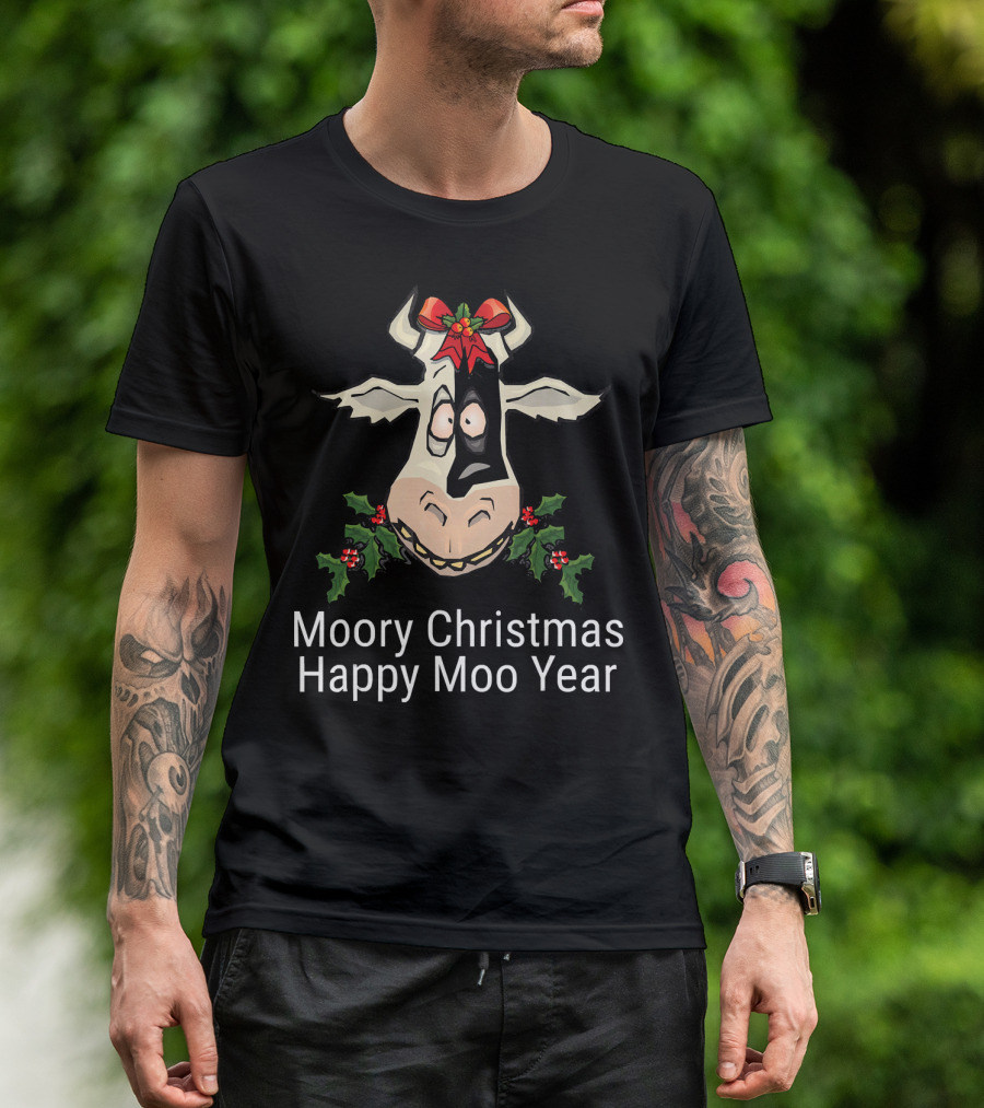 Moory Christmas Happy Moo Year Cow Holiday Spirit T-Shirt