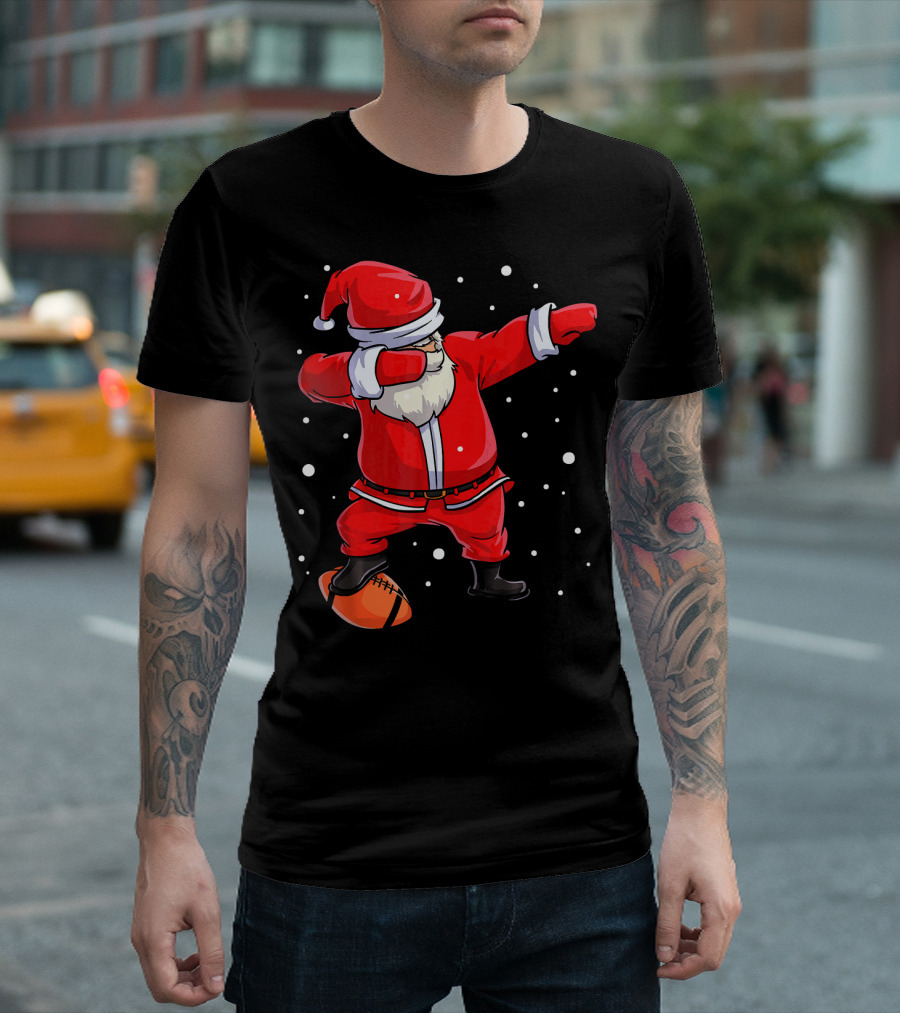 Santa Dabbing With Football Snowflakes T-Shirt