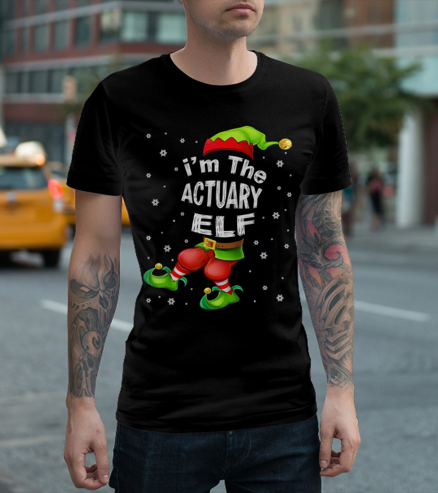 I'm The Actuary Elf Matching Family Group Christmas Snowflakes T-Shirt