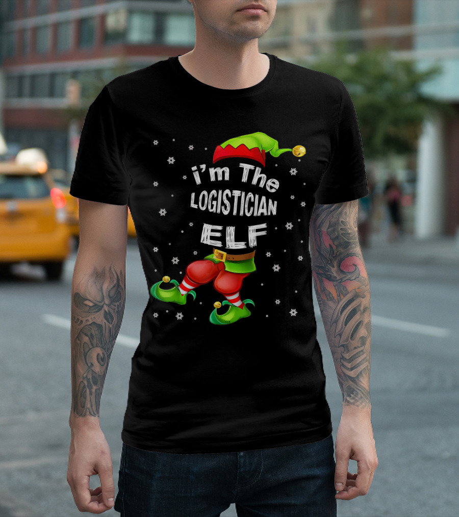 i'm The Logistician Elf Christmas Outfit with Snowflakes and Elf Hat T-Shirt