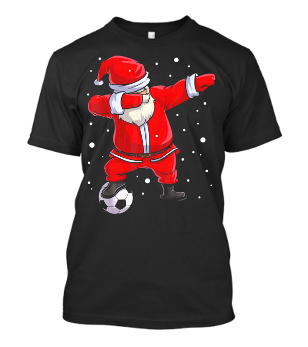 Santa Claus Dabbing On Soccer Ball Snowflakes Holiday T-Shirt
