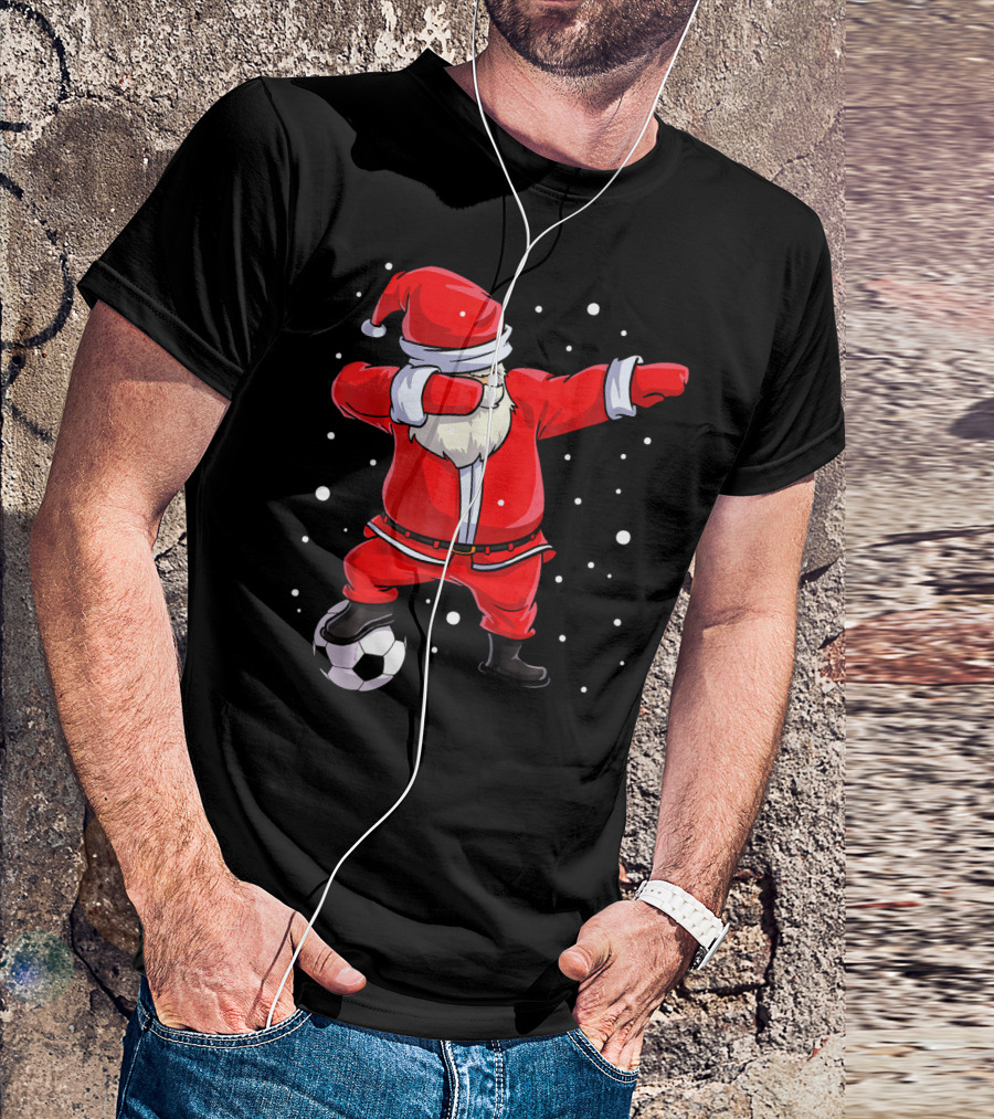 Santa Claus Dabbing On Soccer Ball Snowflakes Holiday T-Shirt