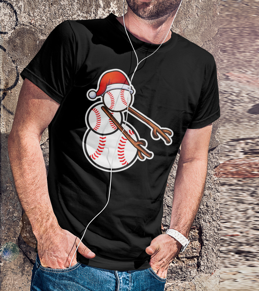 Flossing Snowman Baseballs Santa Hat T-Shirt