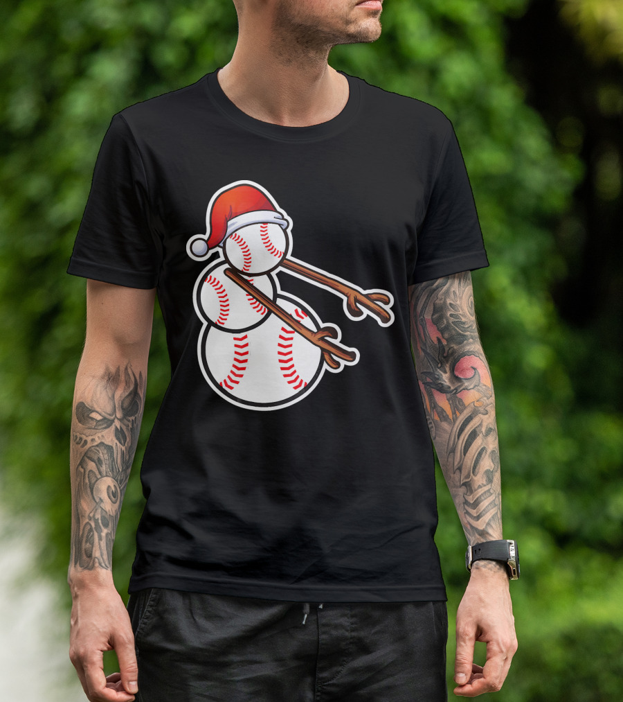 Flossing Snowman Baseballs Santa Hat T-Shirt