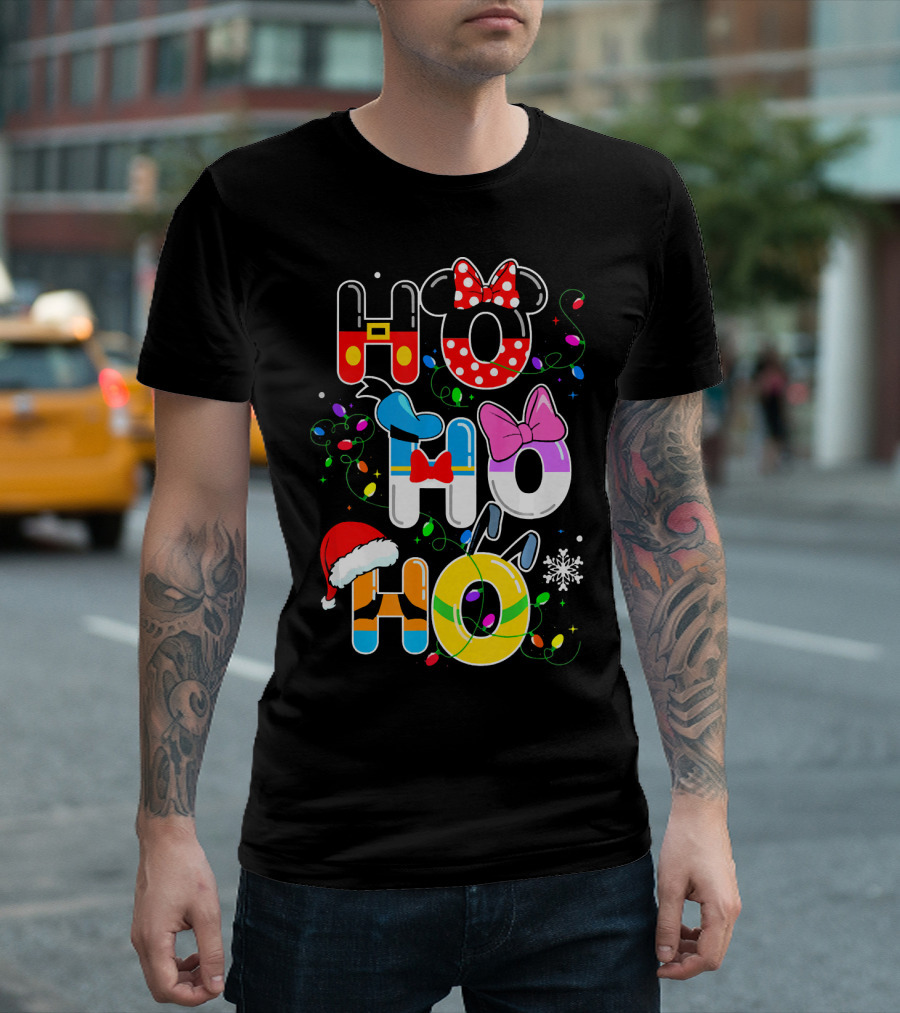 Ho Ho Ho Christmas Disney Characters Lights Decor T-Shirt