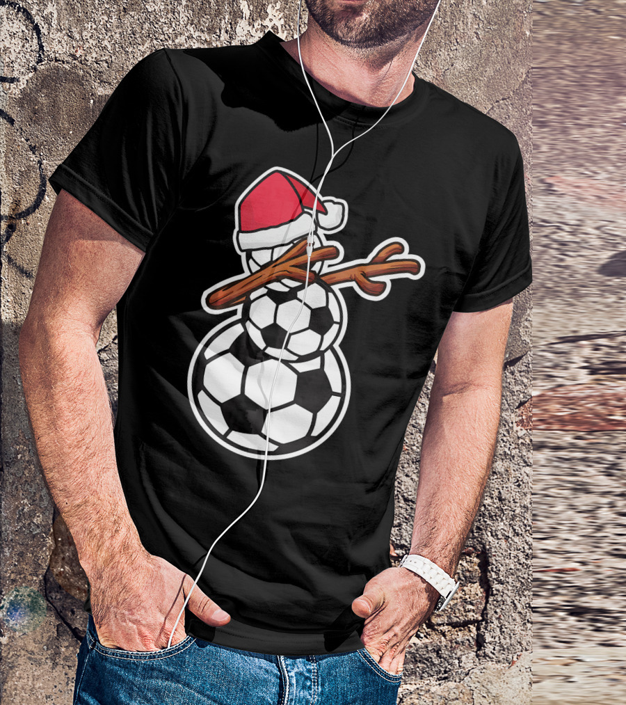 Dabbing Soccer Snowman With Santa Hat T-Shirt