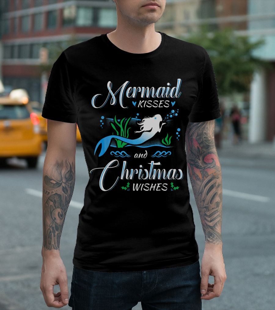 Mermaid Kisses and Christmas Wishes with Festive Underwater T-Shirt