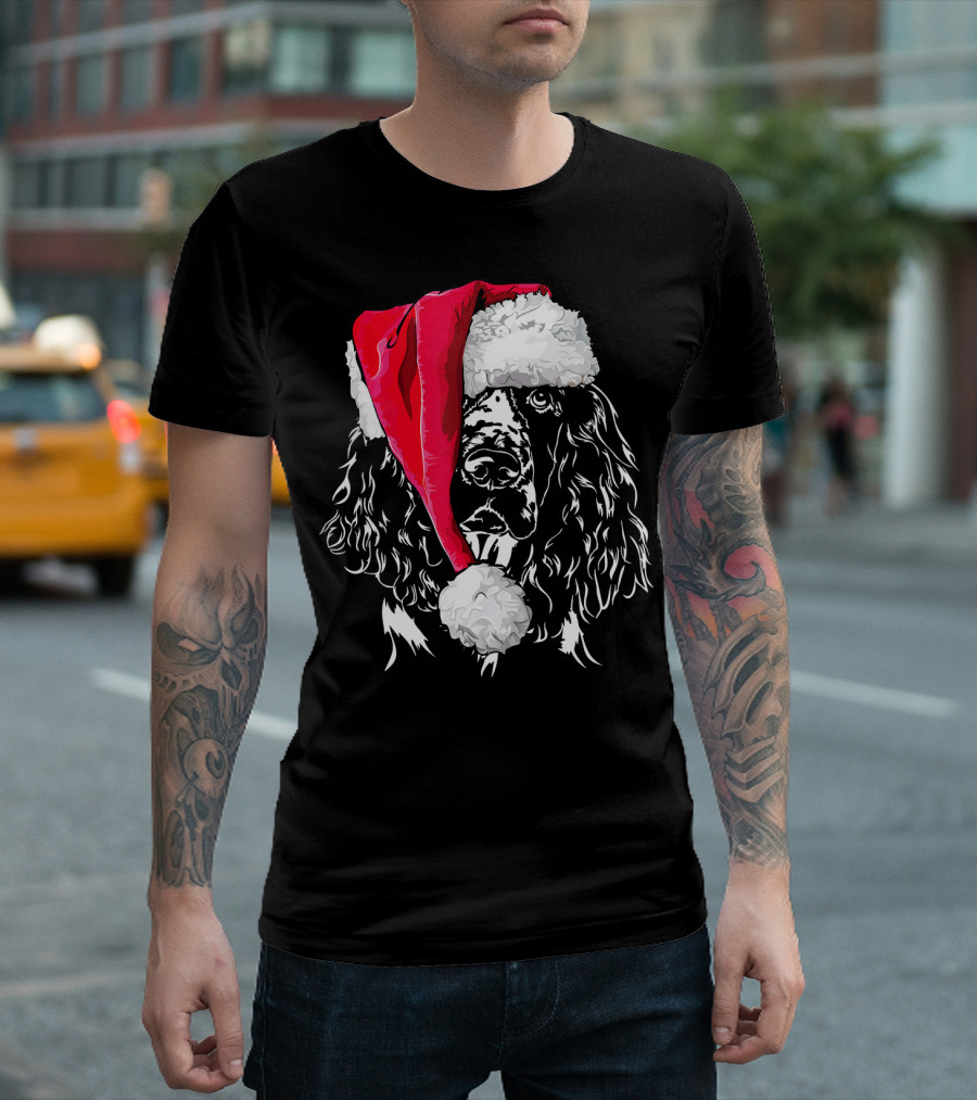 Funny Springer Spaniel Santa Hat Holiday Dog T-Shirt