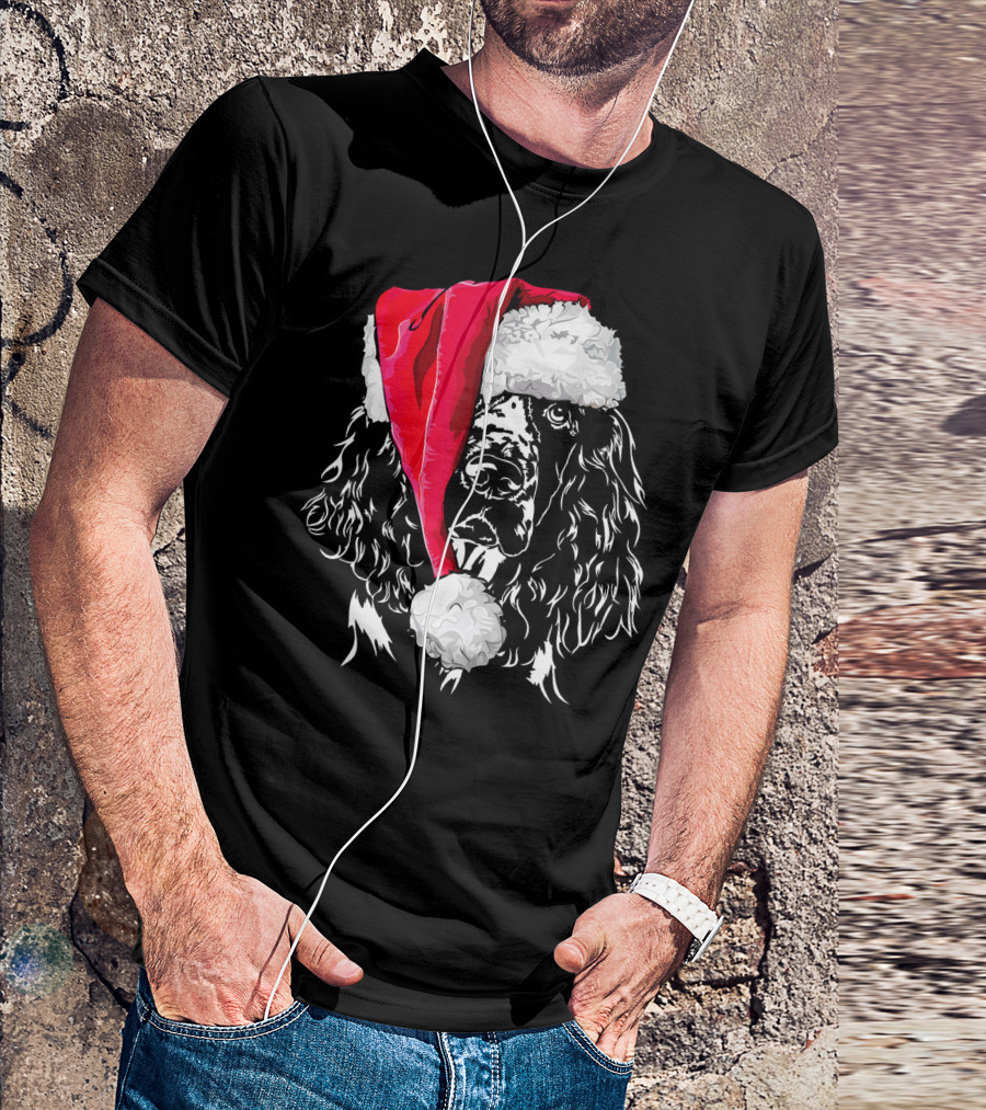 Funny Springer Spaniel Santa Hat Holiday Dog T-Shirt