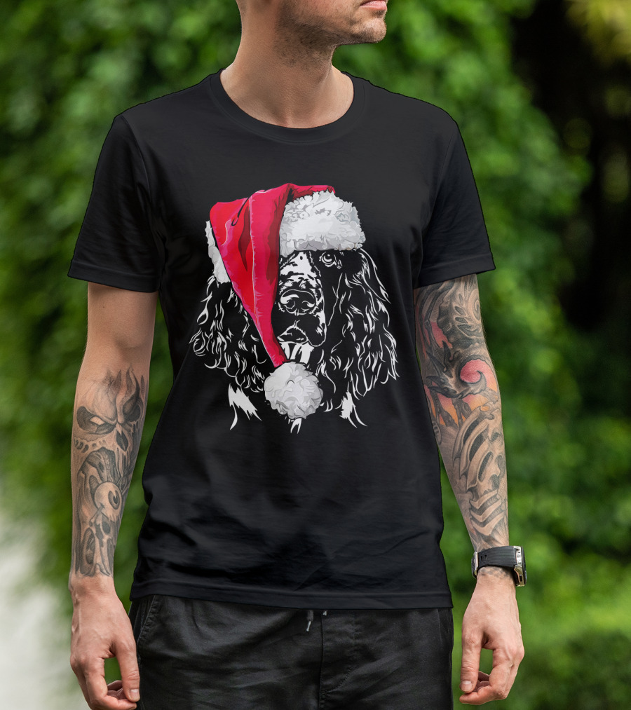 Funny Springer Spaniel Santa Hat Holiday Dog T-Shirt