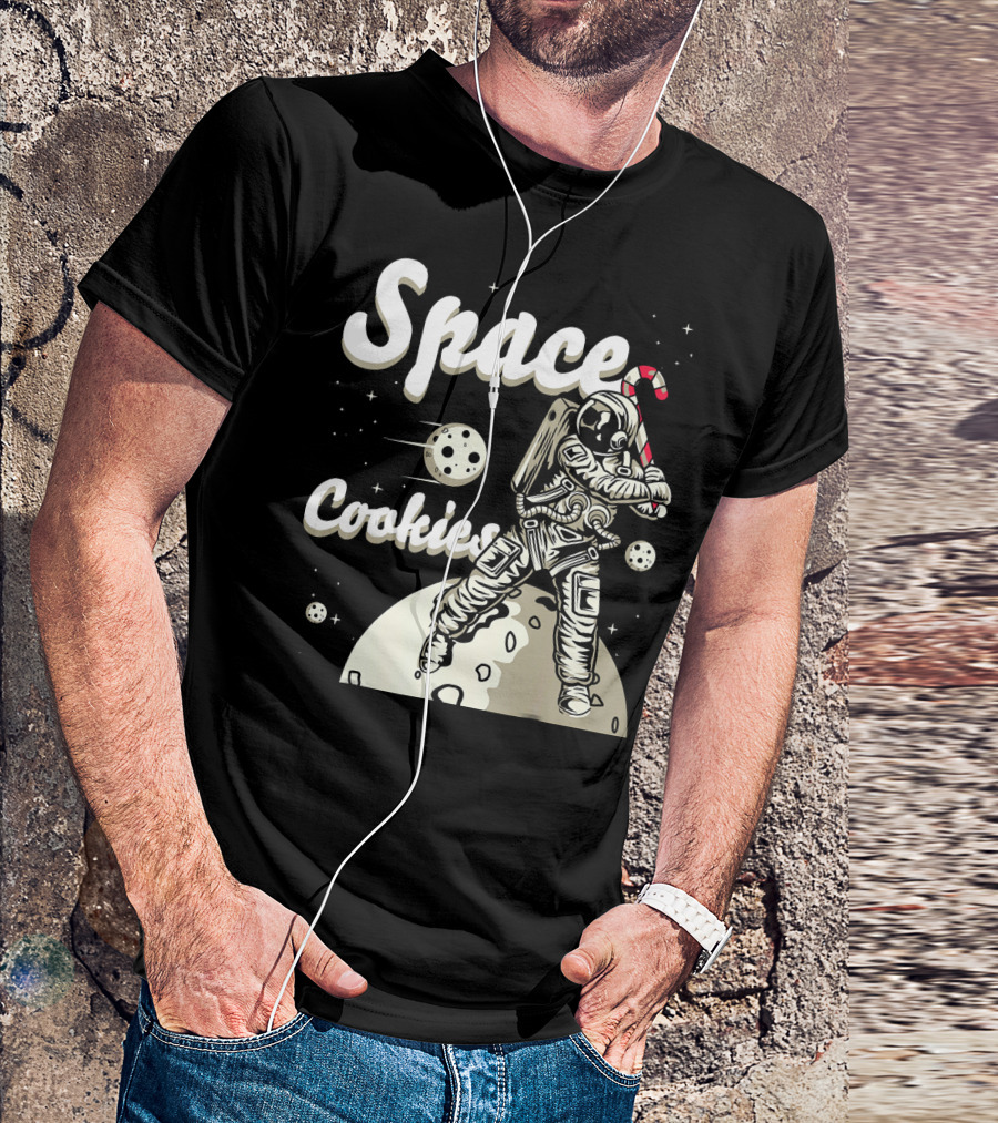 Space Cookies Xmas Weed Astronaut With Candy Cane On Moon T-Shirt