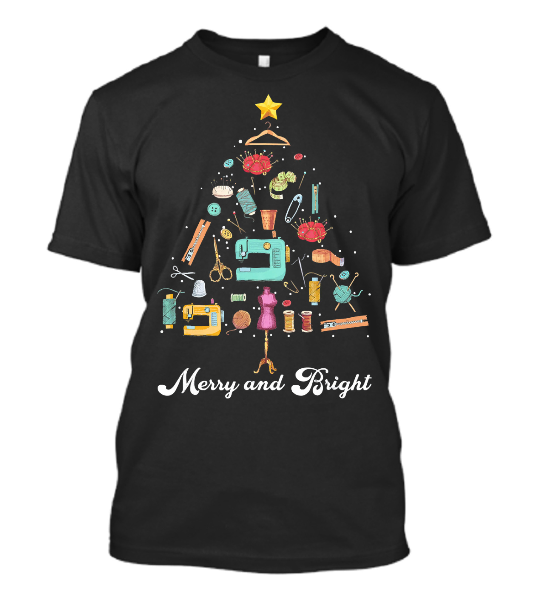 Merry And Bright Christmas Tree Sewing Yarn Quilting Tools T-Shirt
