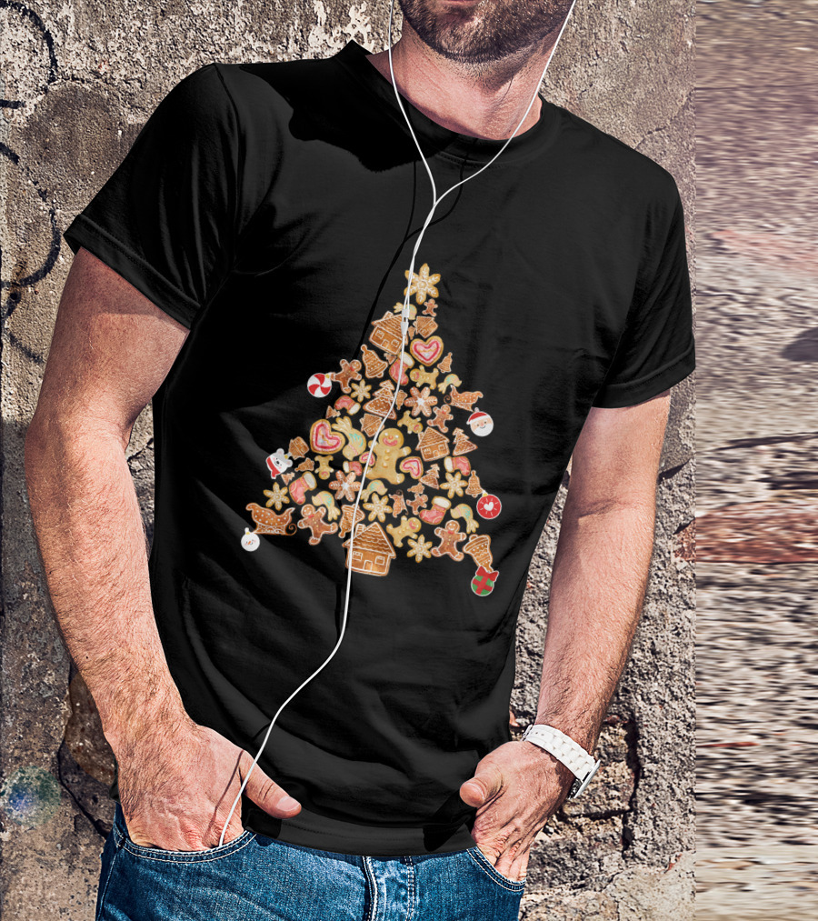 Gingerbread Man Christmas Tree Cookies With Candy Canes And Snowflakes T-Shirt
