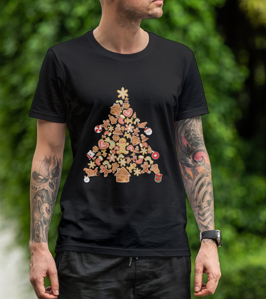 Gingerbread Man Christmas Tree Cookies With Candy Canes And Snowflakes T-Shirt