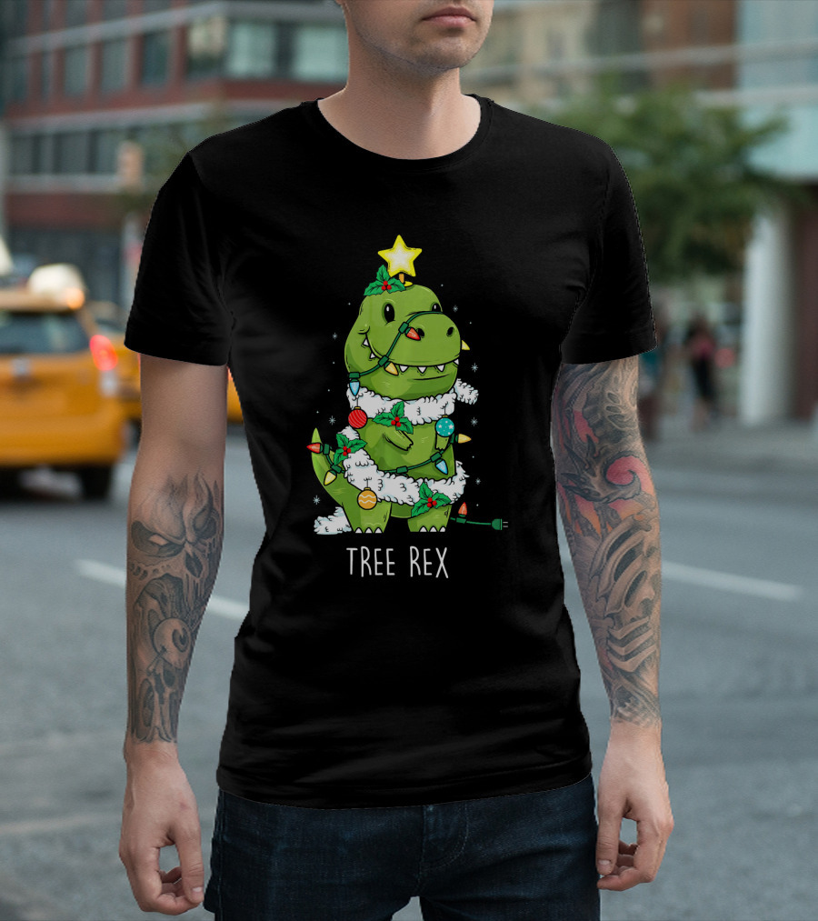 Tree Rex Christmas Lights Dinosaur Star Ornaments T-Shirt