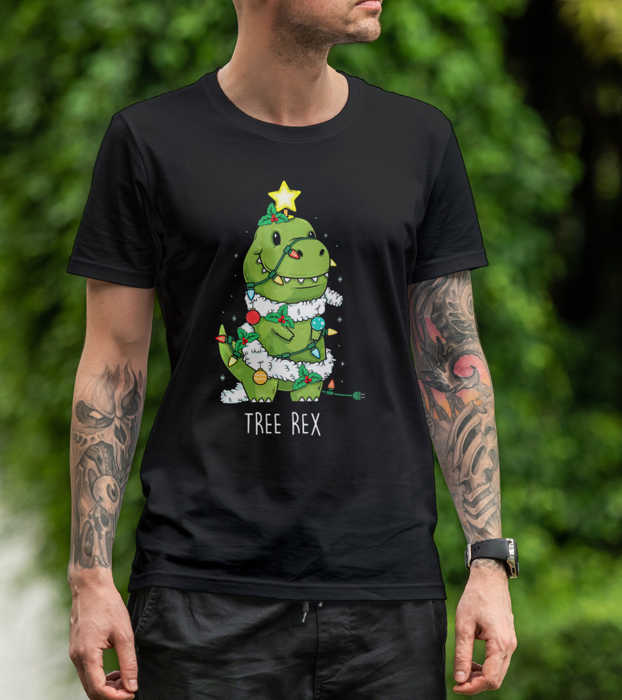Tree Rex Christmas Lights Dinosaur Star Ornaments T-Shirt