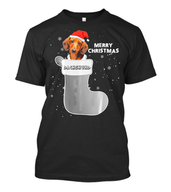 Dachshund Merry Christmas Sock Santa Hat T-Shirt