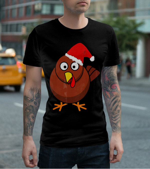 Funny Turkey Wearing A Santa Hat T-Shirt