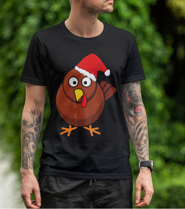 Funny Turkey Wearing A Santa Hat T-Shirt