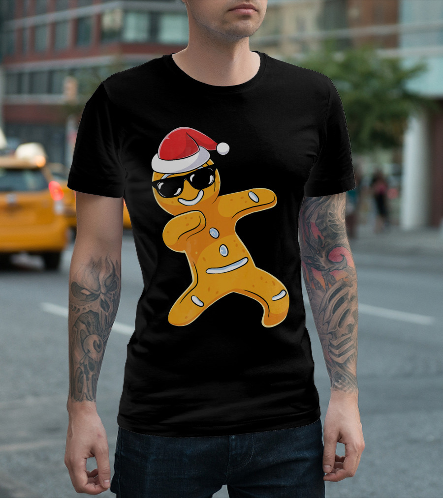 Christmas Dabbing Gingerbread Santa with Sunglasses T-Shirt