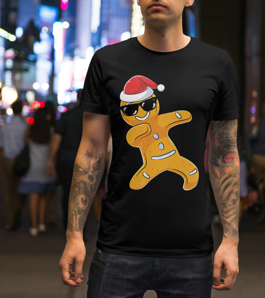 Christmas Dabbing Gingerbread Santa With Sunglasses T-Shirt