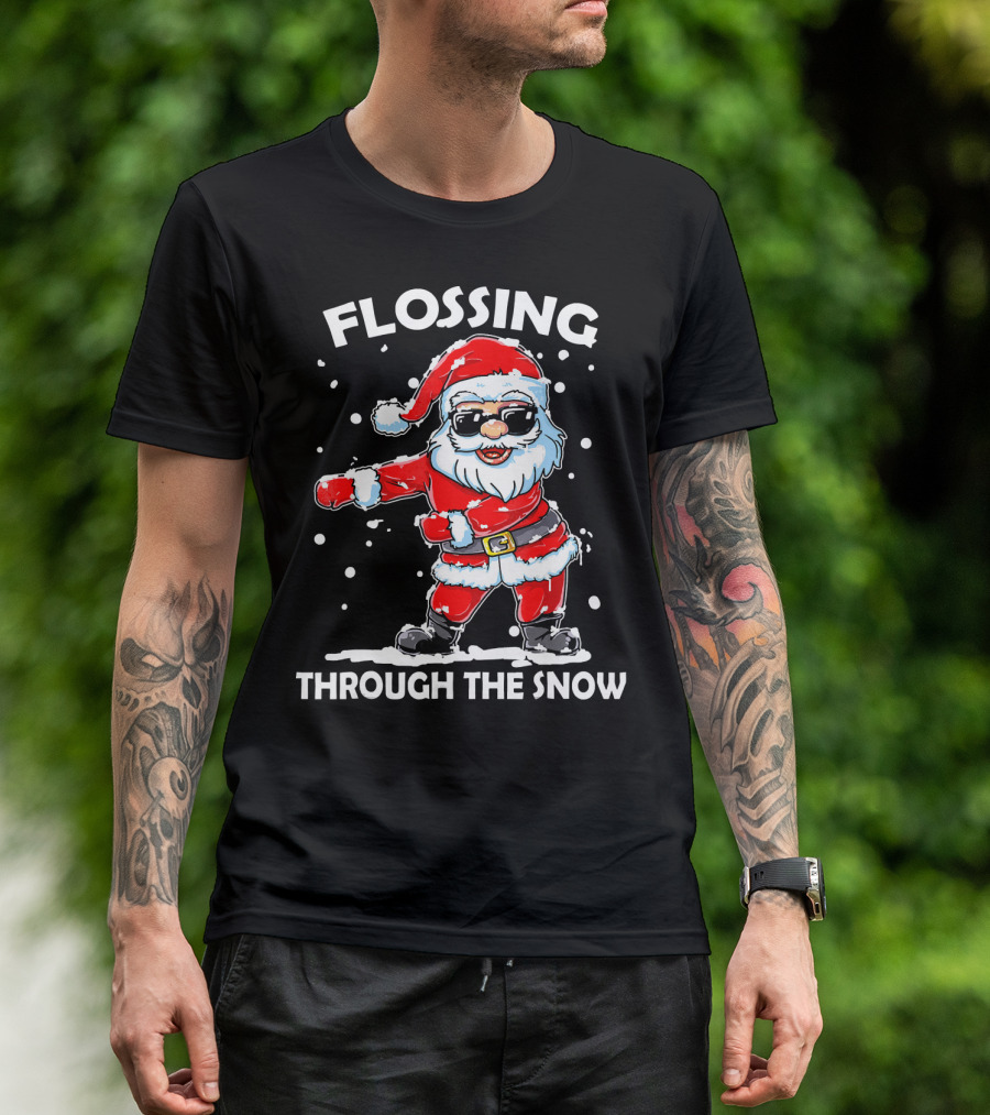 Flossing Through The Snow Santa Sunglasses Floss Dance T-Shirt