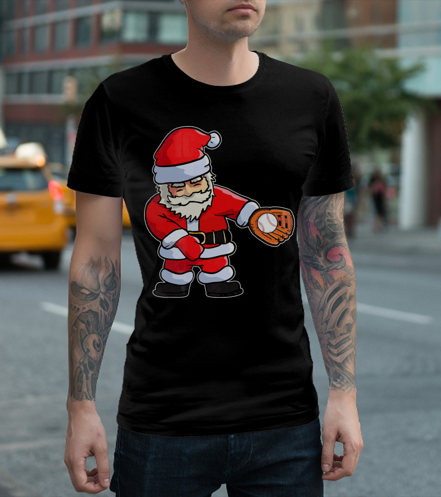 Baseball Santa Claus Flossing Dance Funny Ugly Holiday T-Shirt