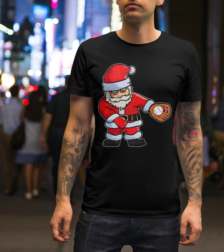 Baseball Santa Claus Flossing Dance Funny Ugly Holiday T-Shirt