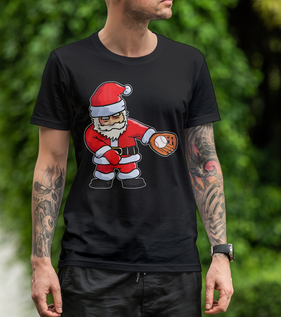 Baseball Santa Claus Flossing Dance Funny Ugly Holiday T-Shirt