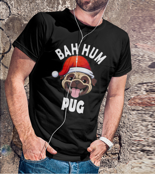 BAH HUM PUG Christmas Pug Lover Santa Hat T-Shirt