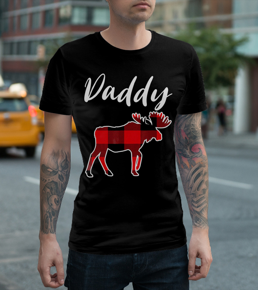Daddy Buffalo Plaid Christmas Moose Matching T-Shirt
