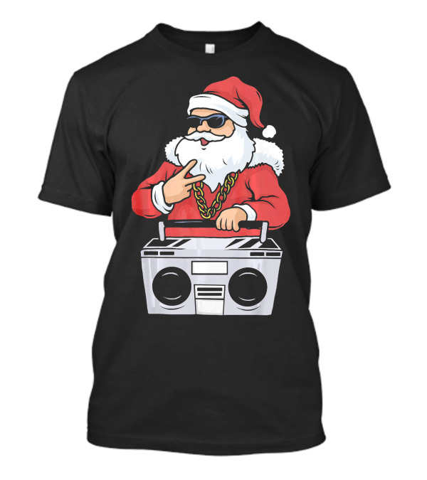 Santa Claus Rapper Style With Boombox And Bling T-Shirt