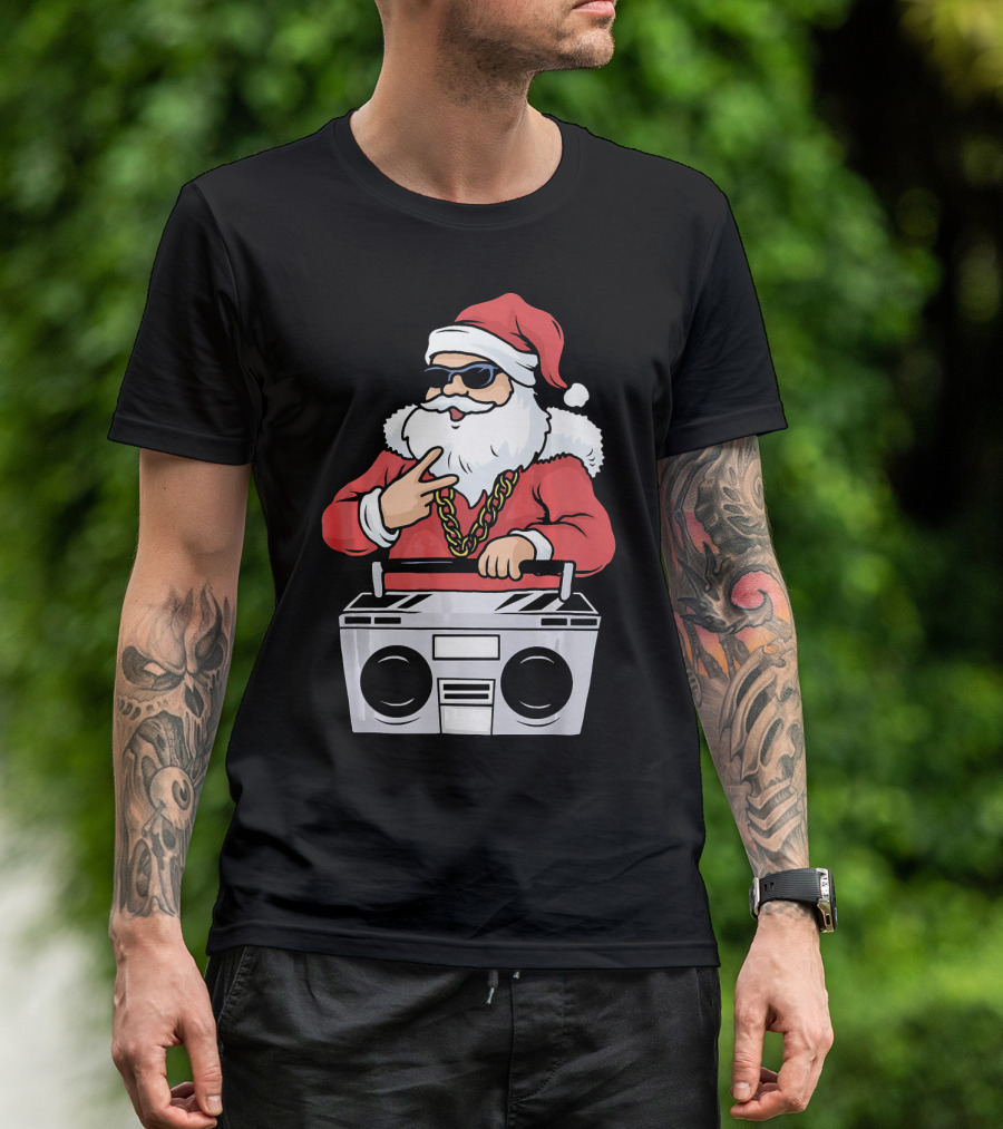 Santa Claus Rapper Style With Boombox And Bling T-Shirt