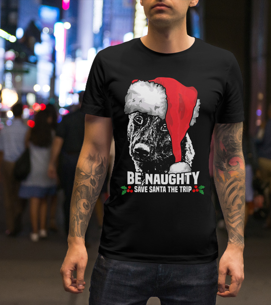 Be Naughty Save Santa The Trip Dutch Shepherd Christmas Santa Hat T-Shirt