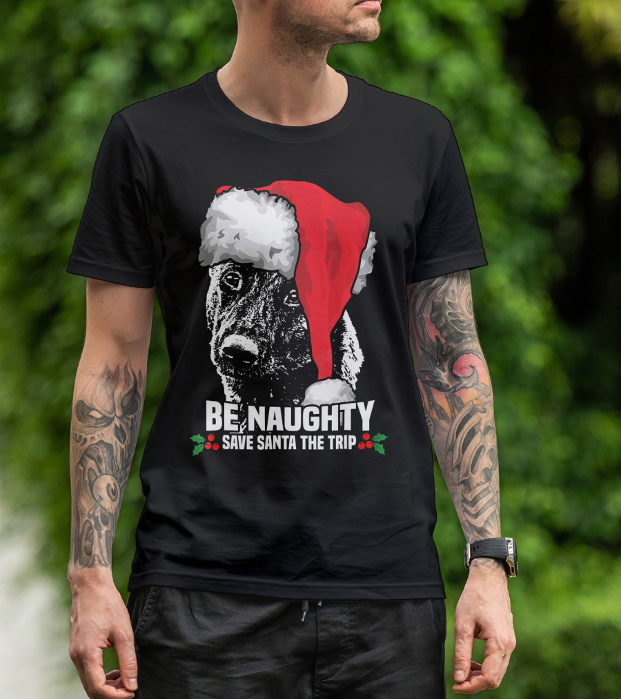 Be Naughty Save Santa The Trip Dutch Shepherd Christmas Santa Hat T-Shirt