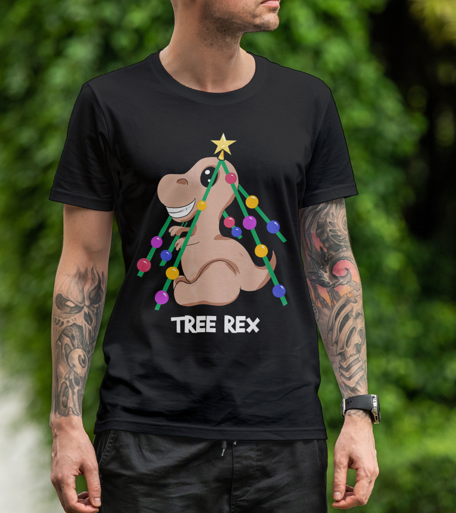 Tree Rex Christmas Dinosaur With Holiday Decoration T-Shirt