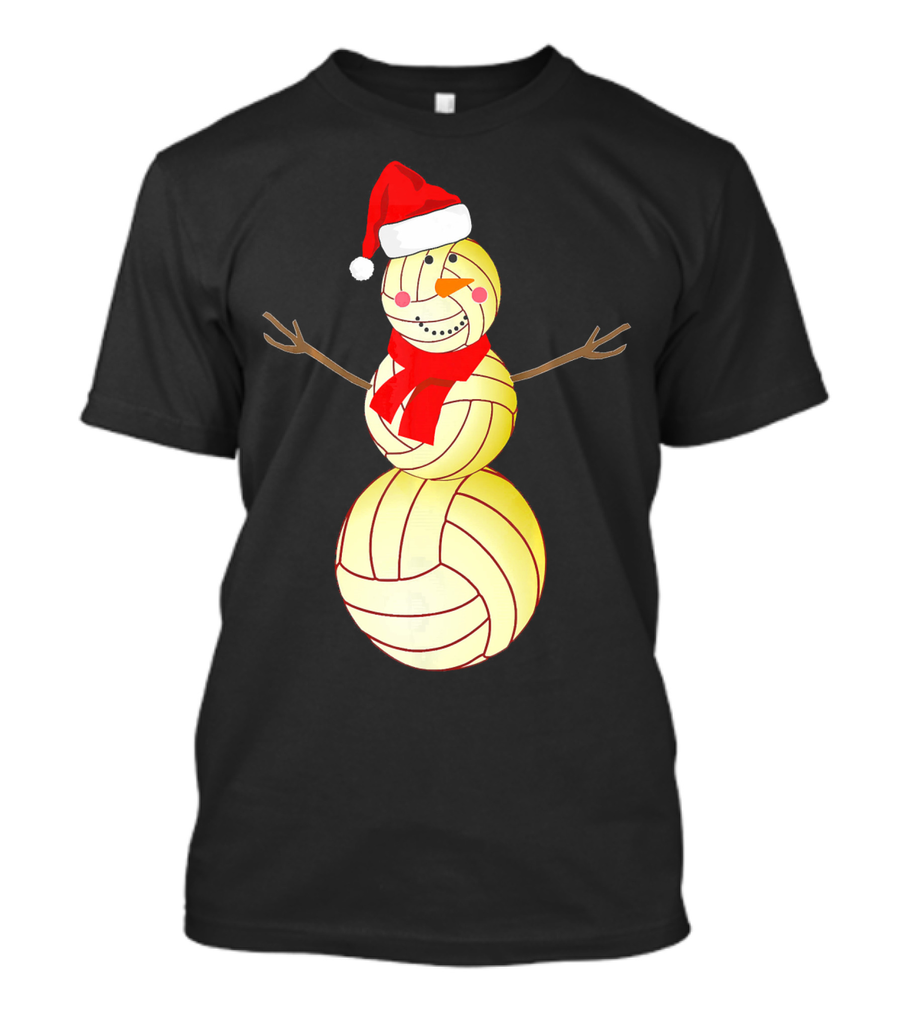 Funny Volleyball Snowman With Santa Hat And Scarf T-Shirt