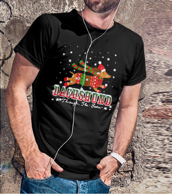 Dachshund Christmas Sweater Through The Snow Winter Holiday T-Shirt
