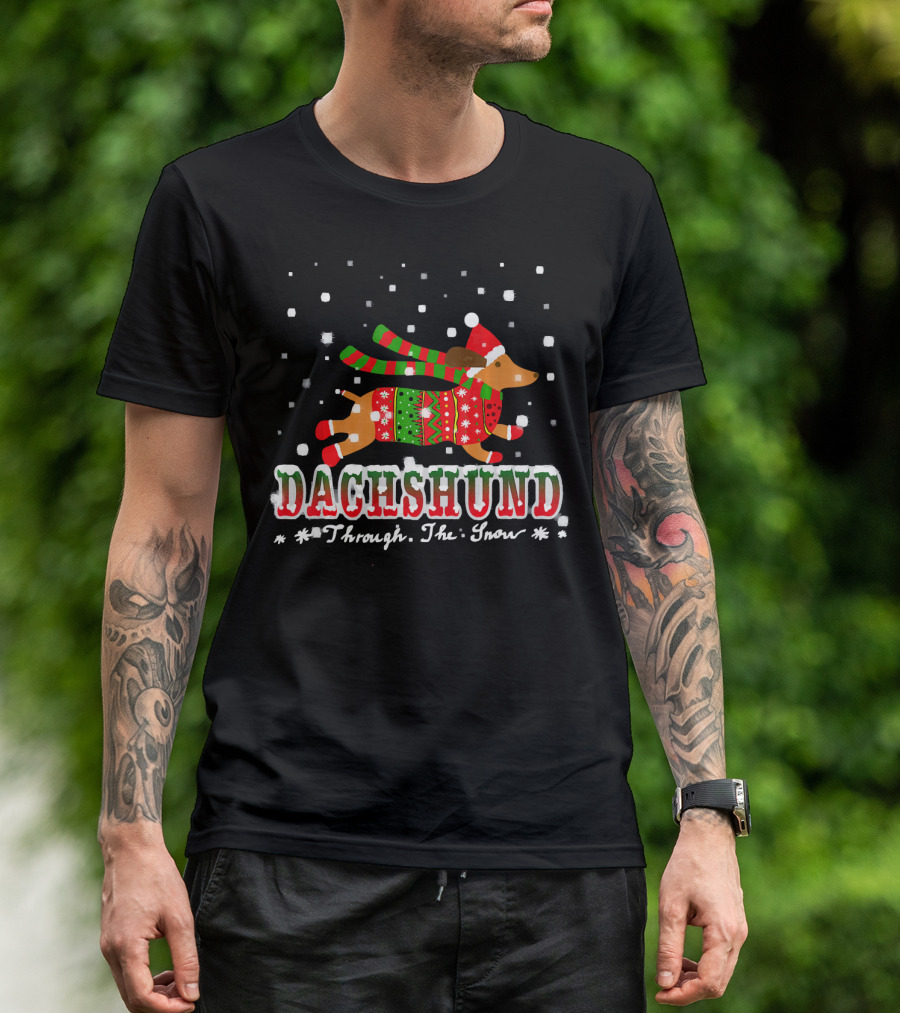 Dachshund Christmas Sweater Through The Snow Winter Holiday T-Shirt