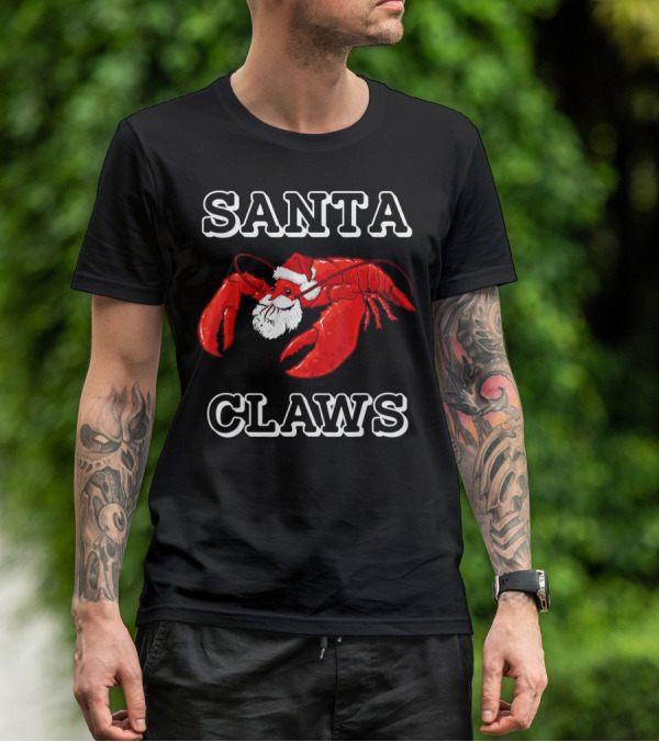 SANTA CLAWS Festive Lobster Santa Hat Christmas Humor T-Shirt